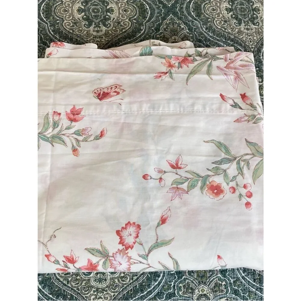 Vintage Flat Sheet with butterflies and flowers in coral and pink King